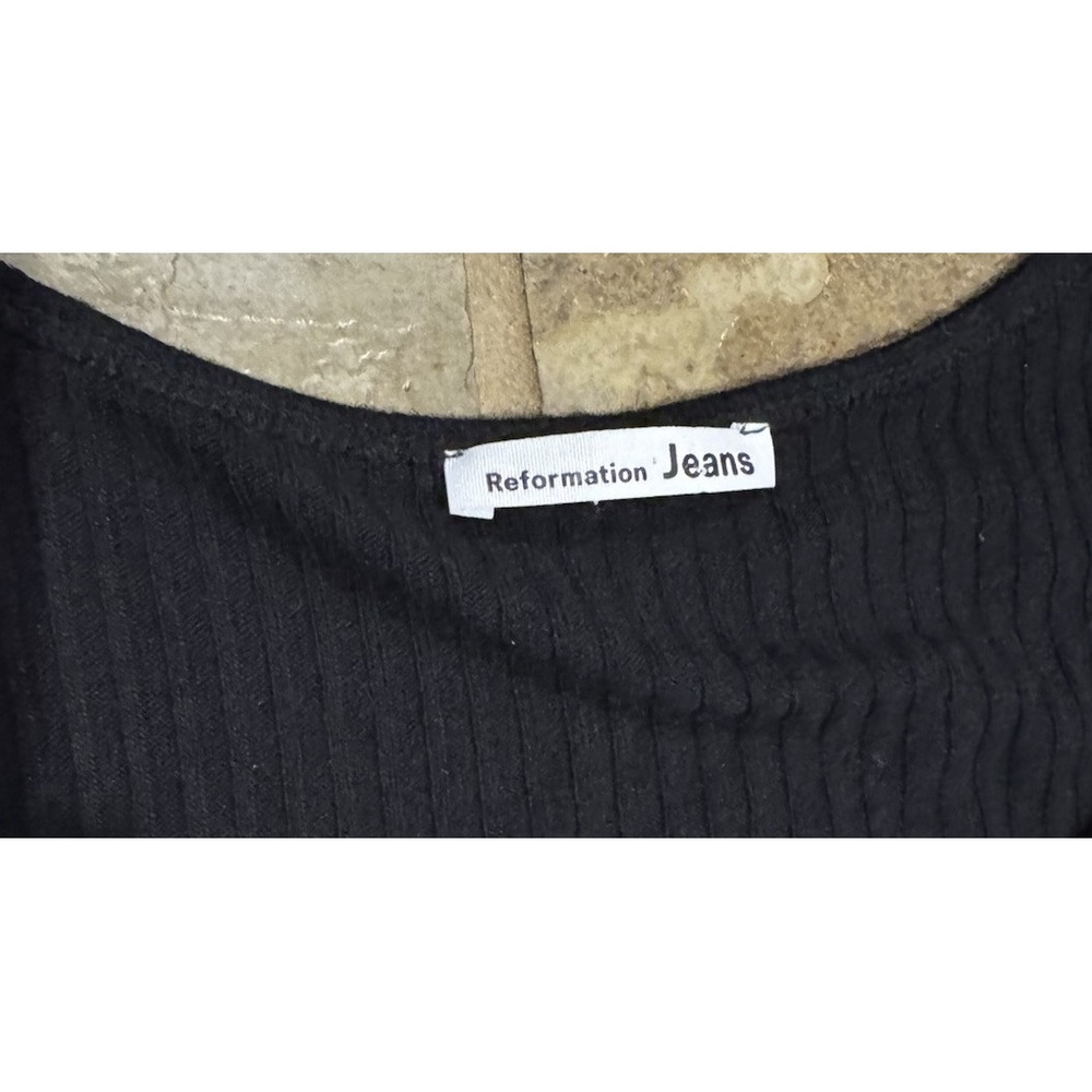Reformation Jeans Women's Black Ribbed Kaleigh Ribbed Short Sleeve Crop Top S M‎ - Picture 3 of 5